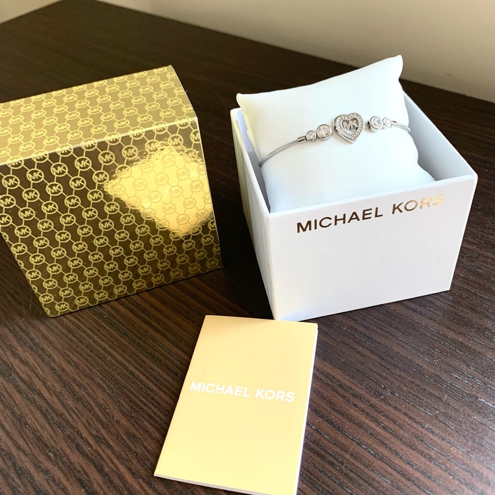 NWT authentic MK silver tone pave logo bracelet - Picture 2 of 6